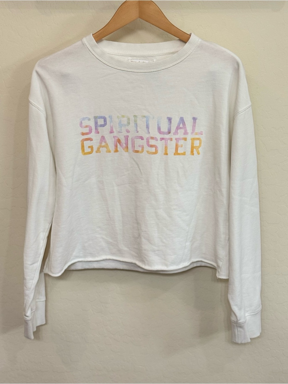 Spiritual Gangster Savasana Sweatshirt White Rainbow Gradient Logo Cropped Large